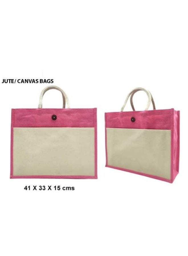 Fatio Set of 10 Eco-Friendly Jute Canvas Bags – Cream and Pink, Durable & Stylish - Image 3